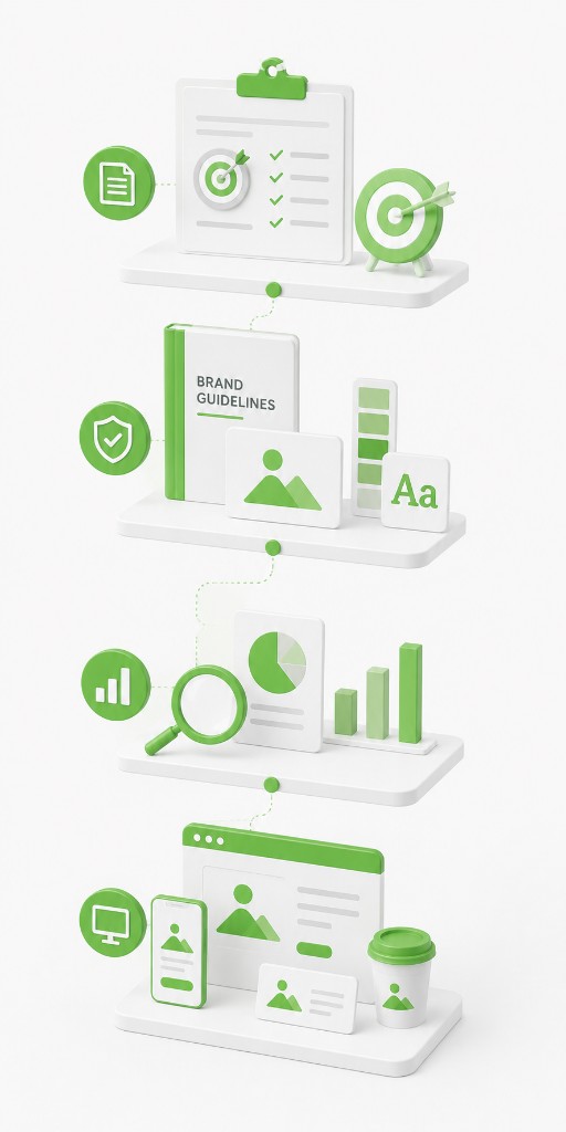 Brand strategy and design deliverables — documented strategy, brand guidelines, market research and design mockups